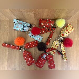 Christmas Wristlet Keychain Set of 5 Hand Sanitizer & Chapstick Holders